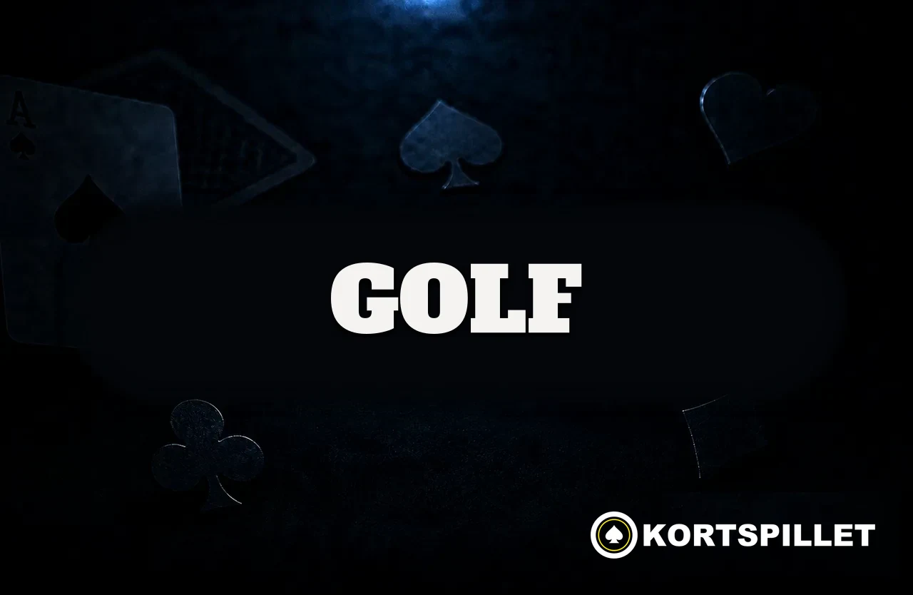 Mørkt kortbord med spillkort, fargesymboler og navnet Golf