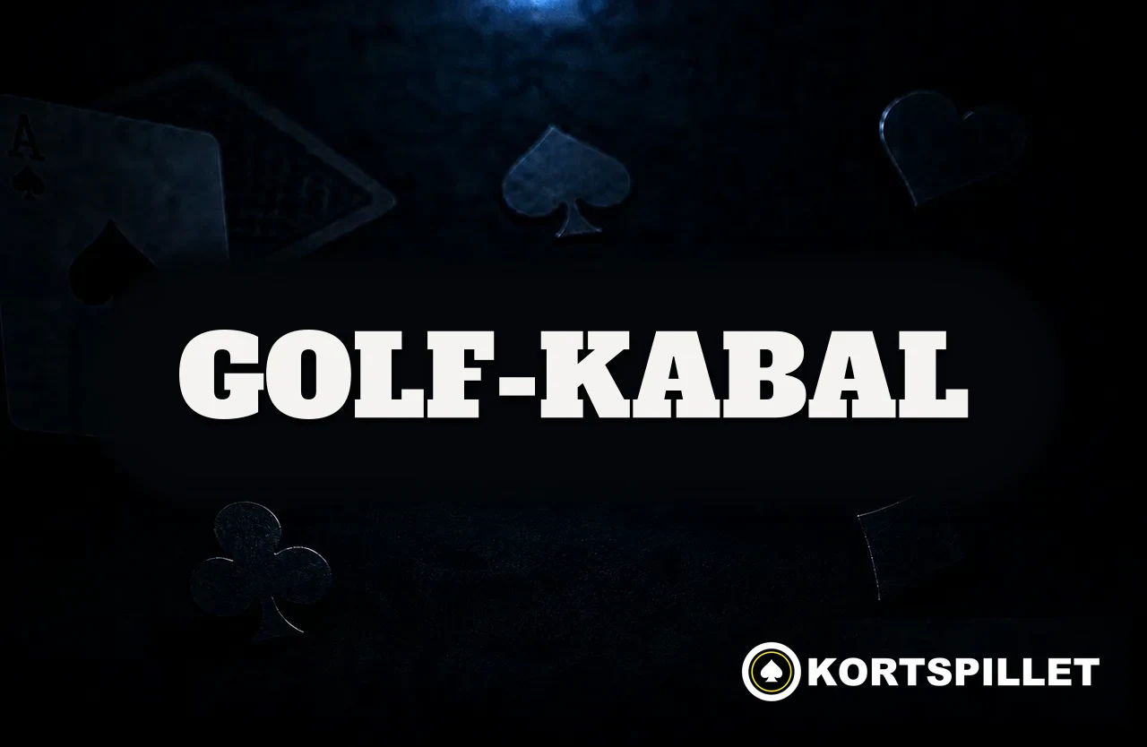 Mørkt kortbord med spillkort, fargesymboler og navnet Golf