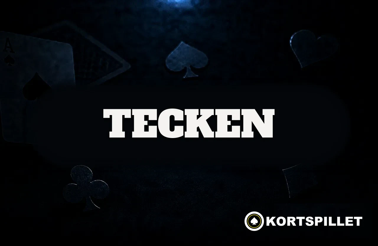 Mørkt kortbord med spillkort og fargesymboler og navnet Tecken